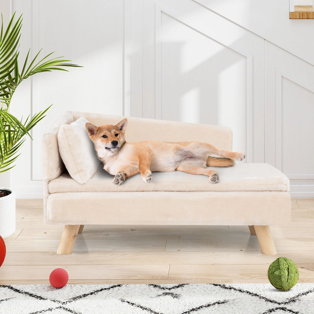 Divano letto per cani con cuscino imbottito rimovibile e morbido cuscino, Gambe in legno robuste Bianco