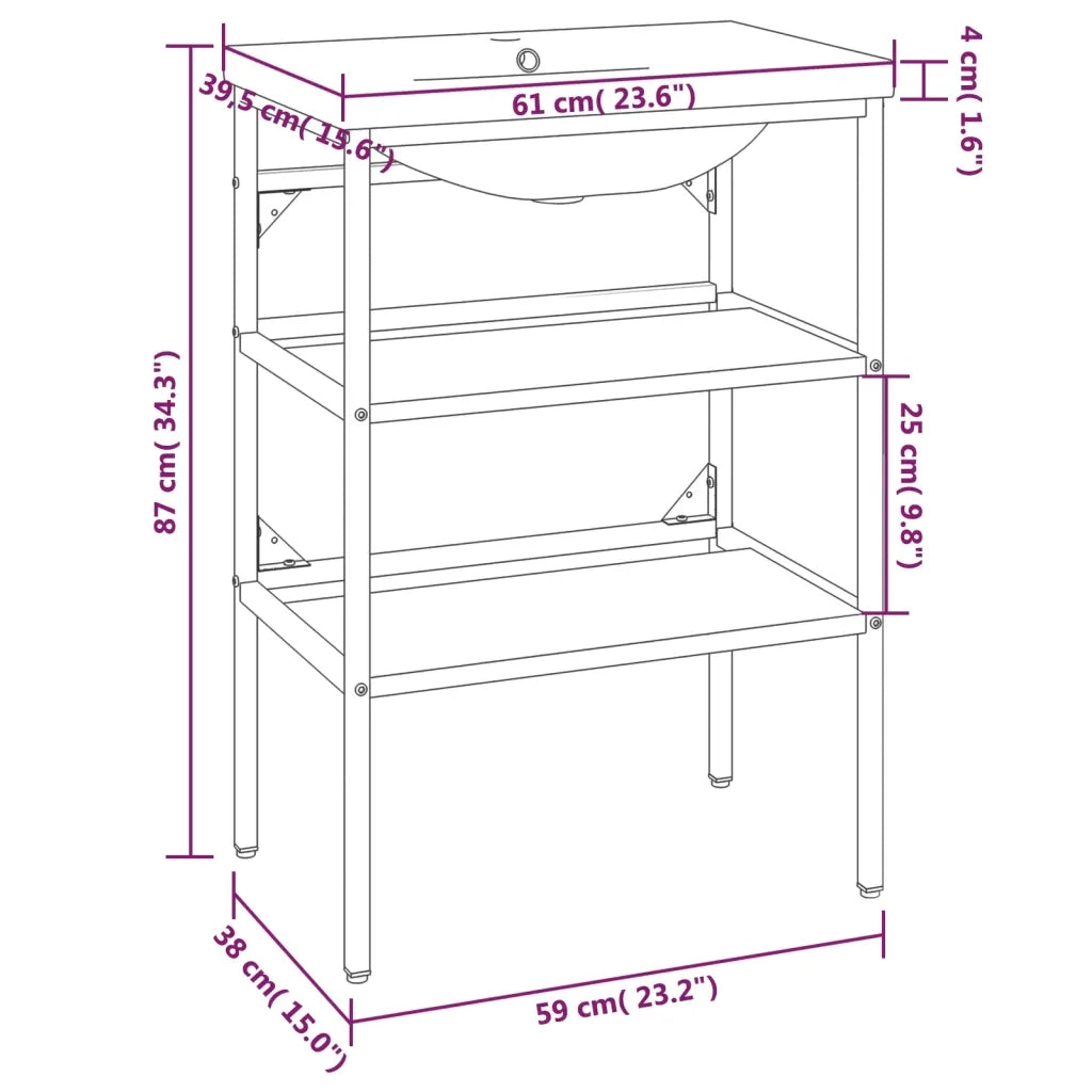 Telaio per Lavabo da Bagno con Lavabo Integrato-Struttura per Lavabo da Bagno Nero in Ferro 459217