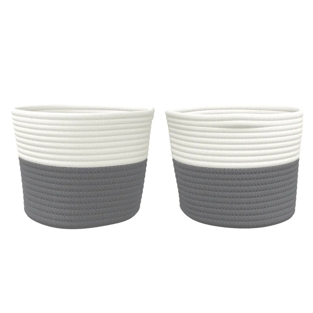 Cestini Portaoggetti 2pz Grigio e Bianco Ø24x18 cm in Cotone 358453