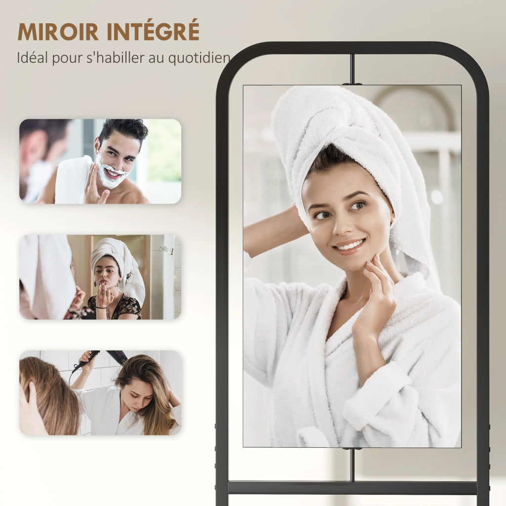 Mobiletto Bagno con Miroir, Anta e Ripiani Regolabili ¨C Zephmum ¨C Nero 40x30x179cm