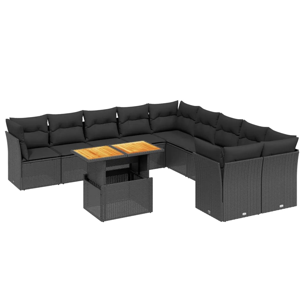 Set Divani da Giardino 11 pz con Cuscini in Polyrattan Nero 3271041