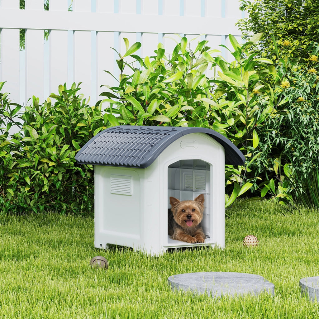 Casetta per Cane Esterno in Plastica con Pavimento Sollevato ¨C zephmum ¨C Grigio