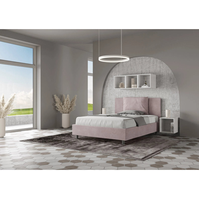 Letto imbottito Piazza e mezzo 130x210 cm Antea - Con rete,Glicine,Microfibra