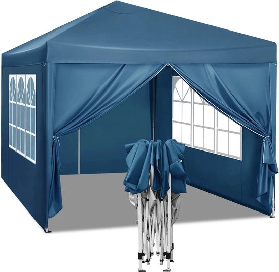 Pavilione Opvougbile - Luifel per Giardino - Impermeabile - con Tasca di Trasporto - Pavillon - Priele - Pareti Lato - 3x3m - Blu