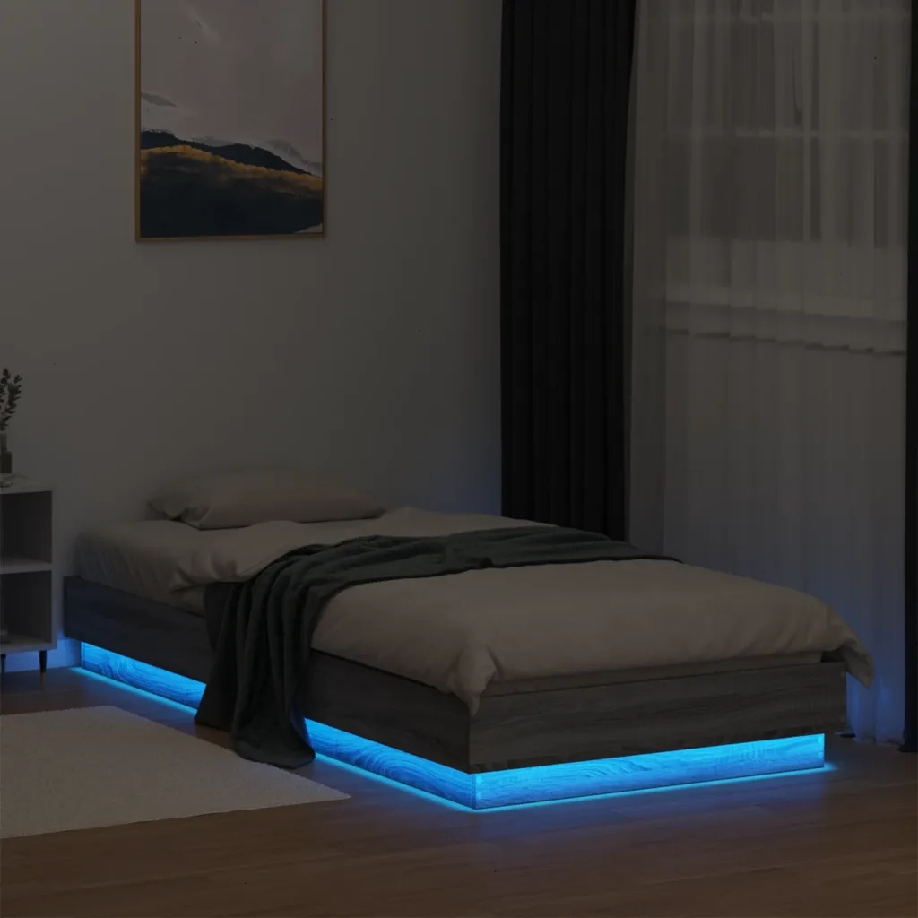 Giroletto con LED-Struttura Letto Grigio Sonoma 100x200 cm