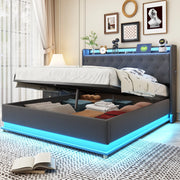 LETTO Imbottito 140x200 cm Grigio con LED, USB e contenitore idraulico