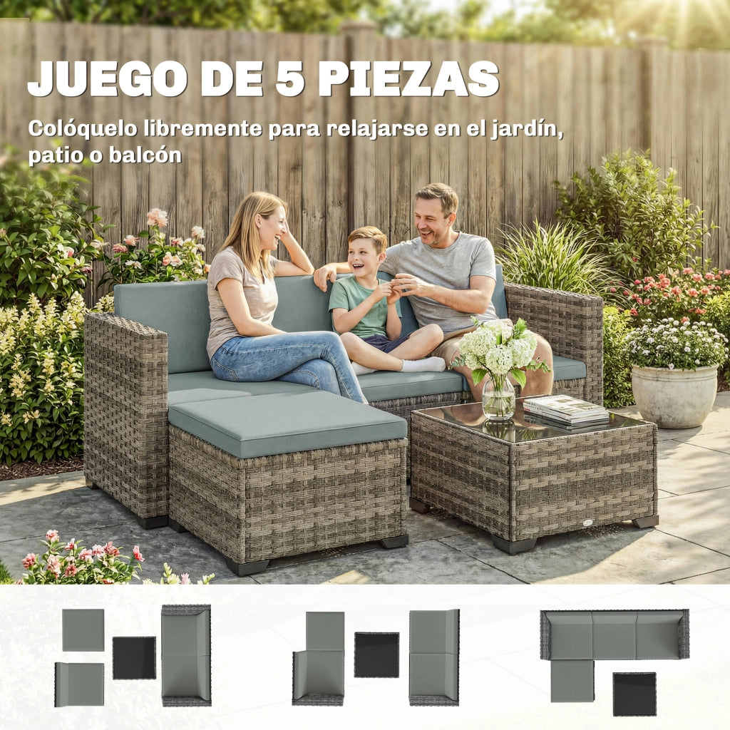 Set Giardino Rattan 5 Pezzi con Cuscini ¨C Zephmum ¨C Grigio