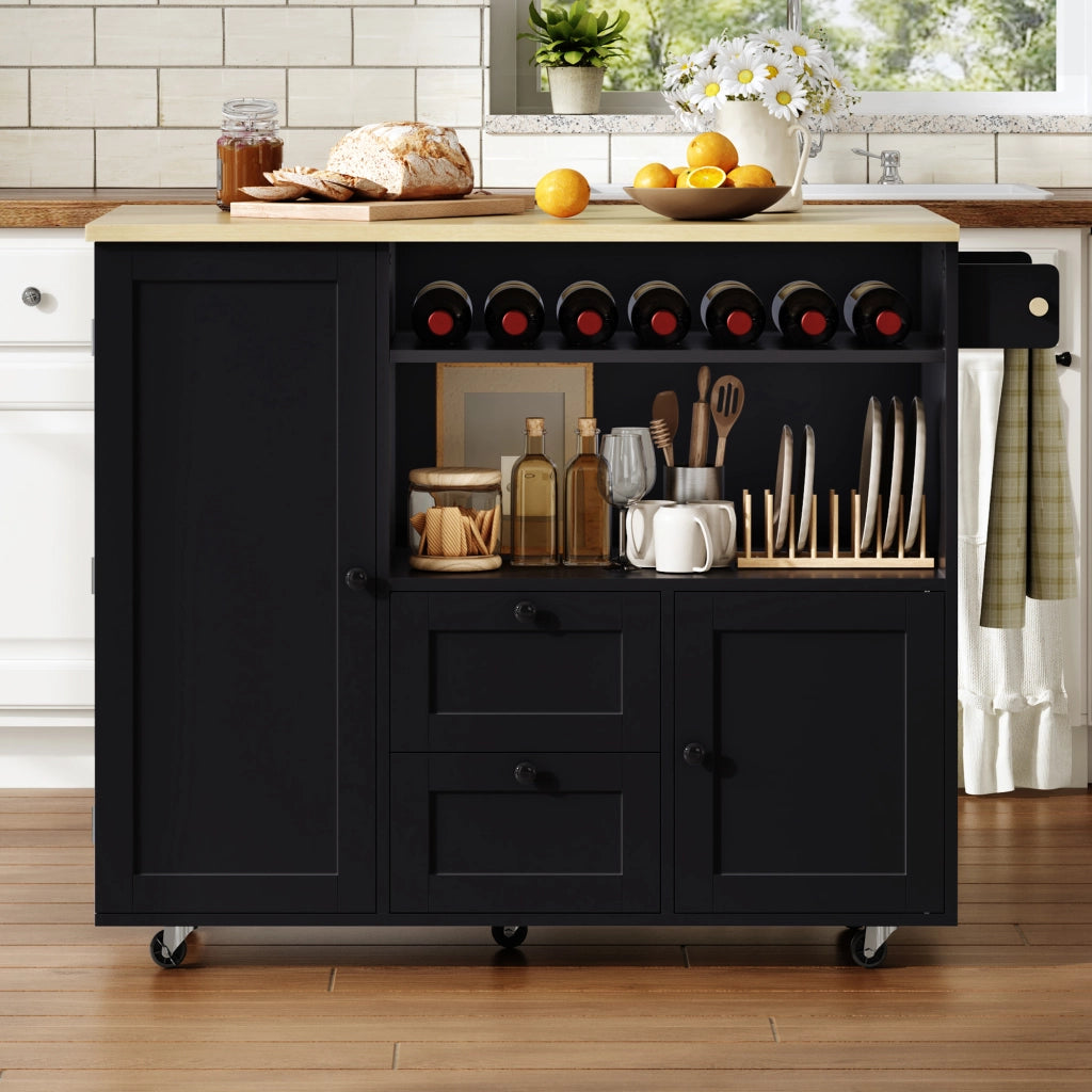 Credenza da cucina con 2 cassetti e portabottiglie - per cucina - in MDF - naturale e nero
