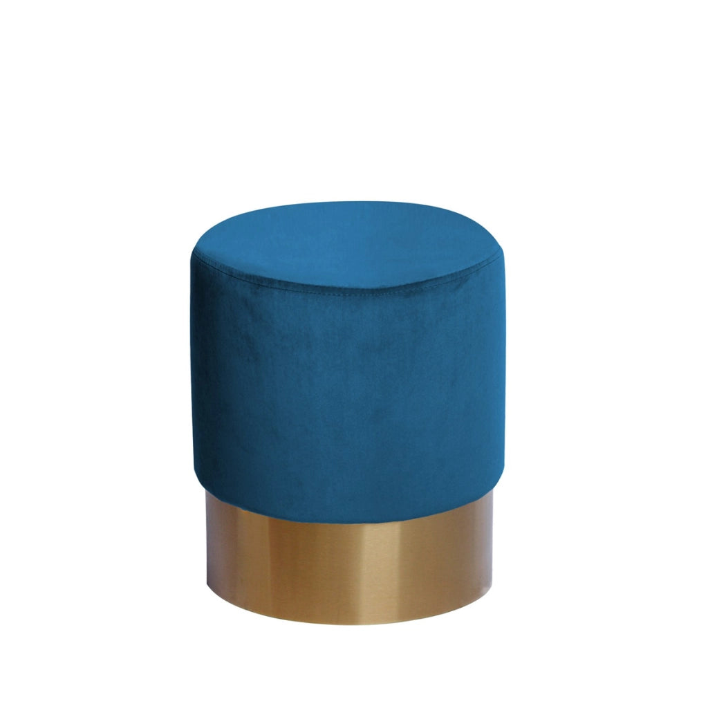 Pouf contenitore Nano in velluto blu e base oro