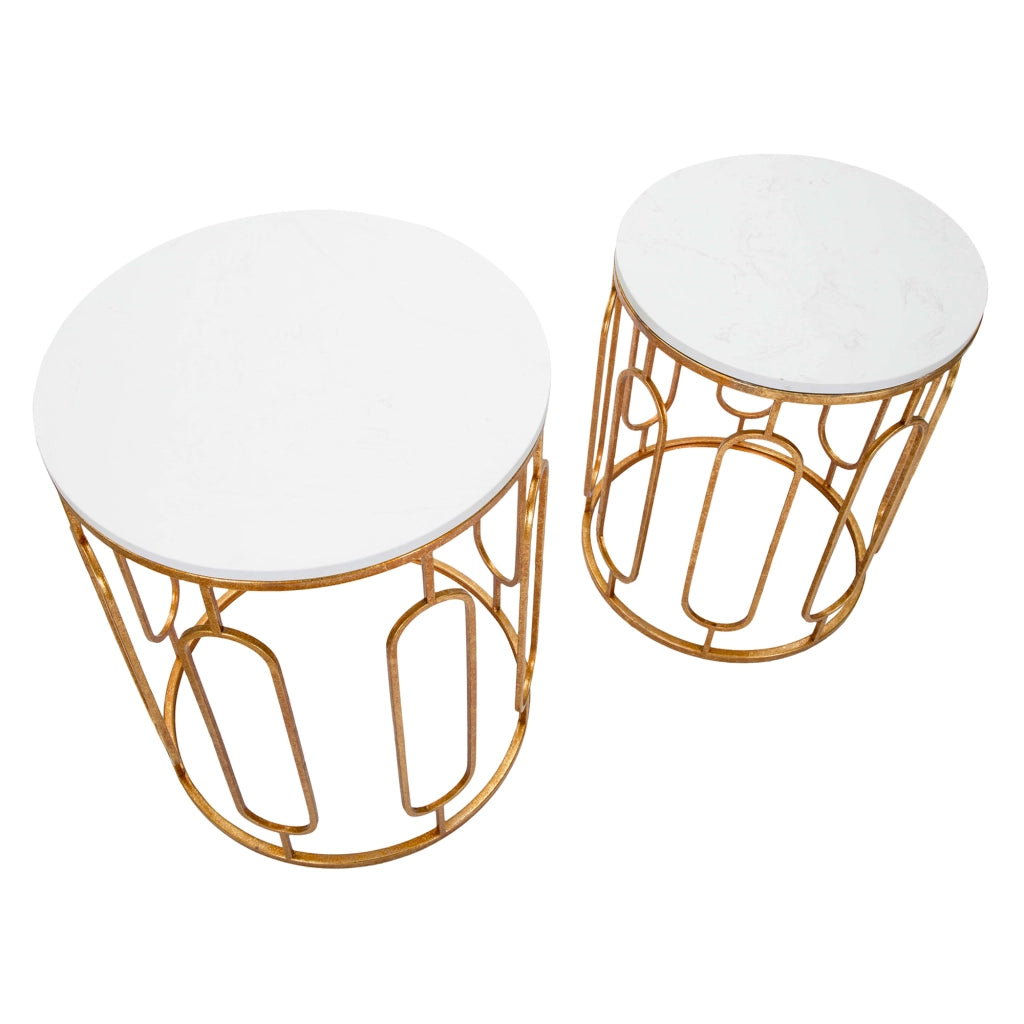 Alexan, Tavolino da Salotto set da 2, Ripiano Effetto Marmo, 46x46x55h cm Bianco Marmo