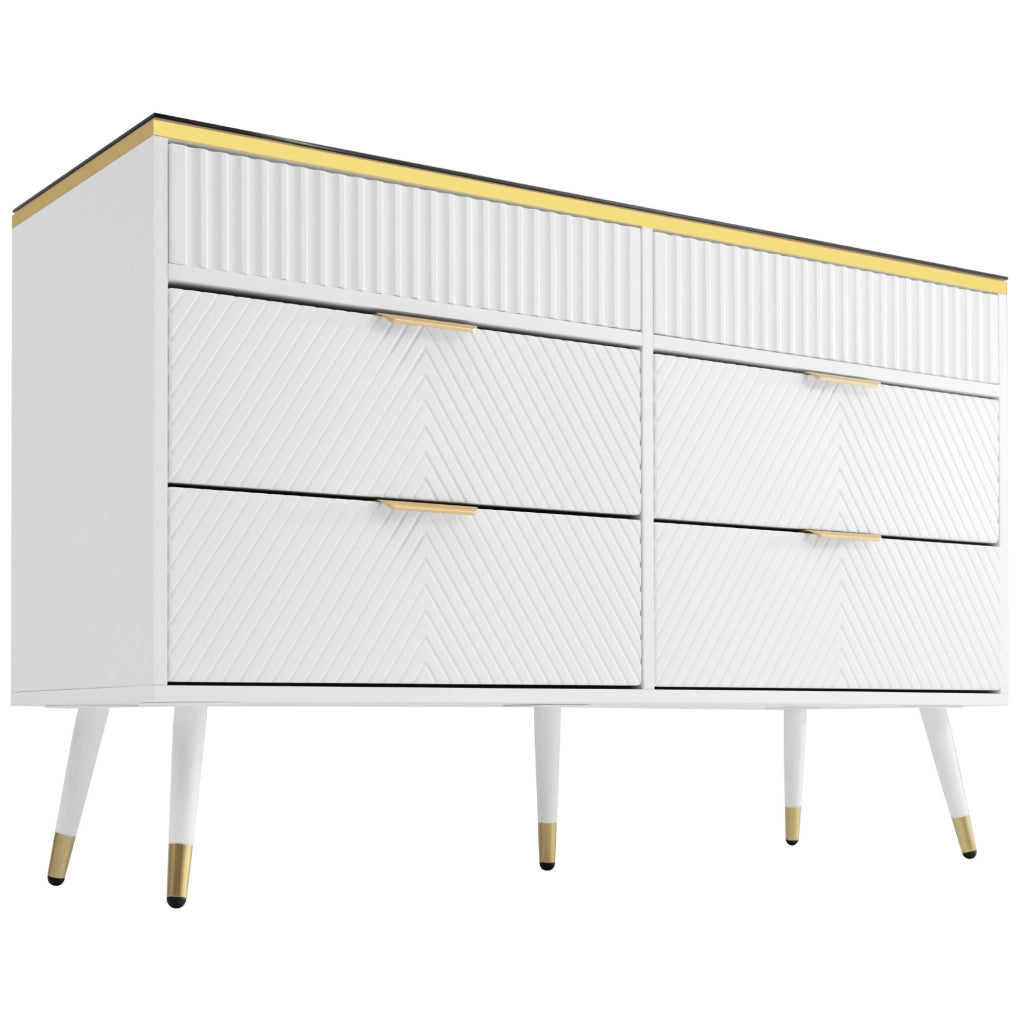 Cassettiera 120x40x76 cm con 6 cassetti; vetro marrone e bianco