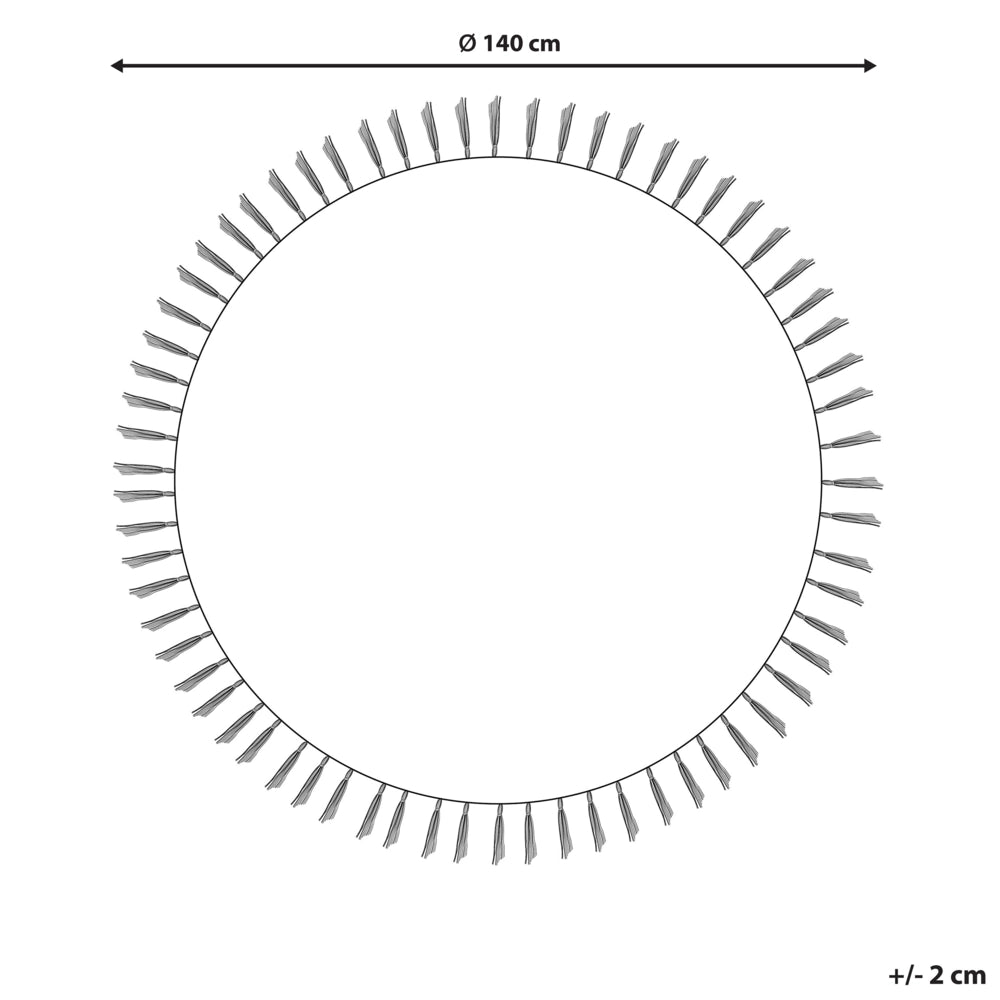 Tappeto rotondo in cotone beige ⌀ 140 cm con motivo a frange Boho Soggiorno Camera da letto