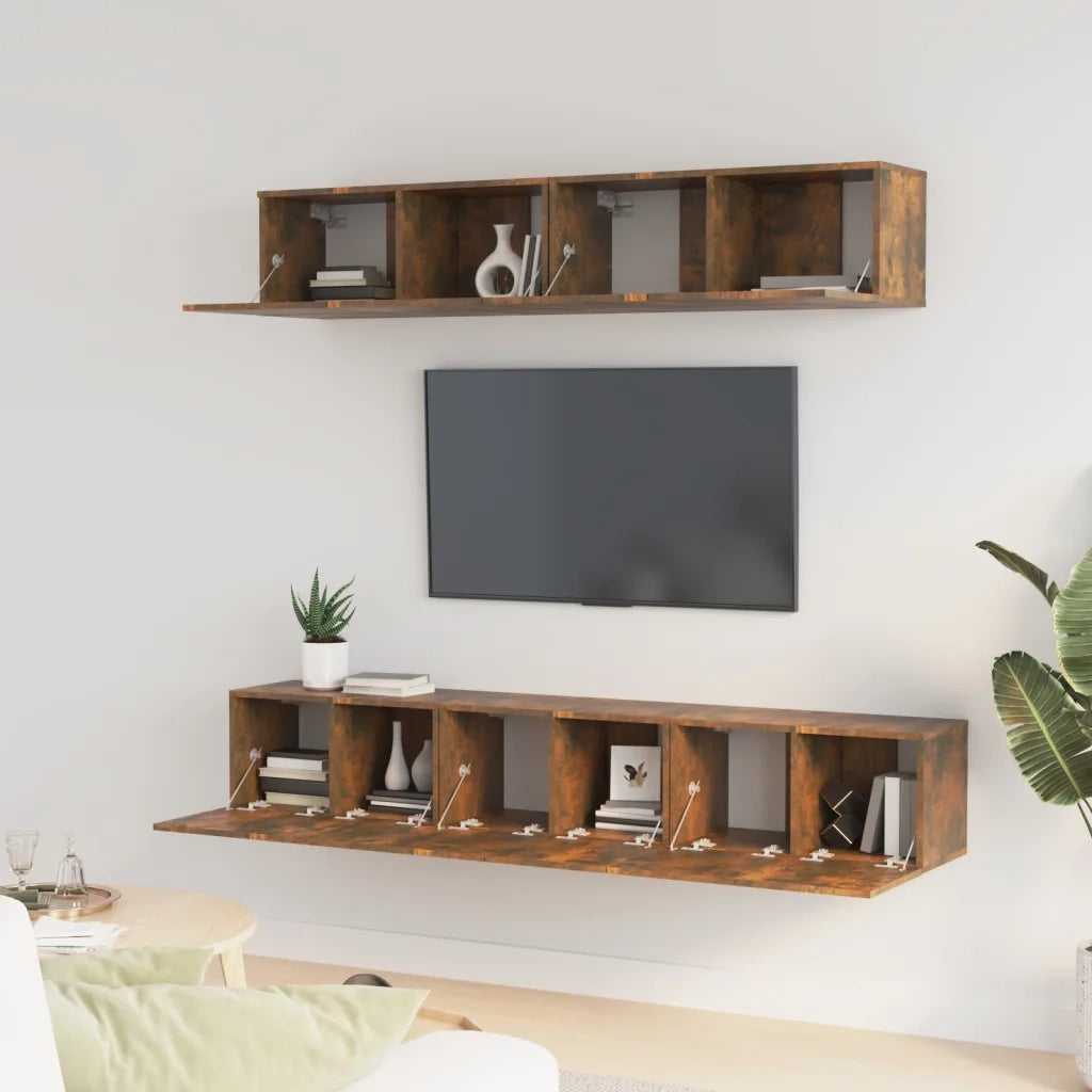 Set di Mobili Porta TV 5 pz Rovere Fumo in Legno Multistrato 3114427