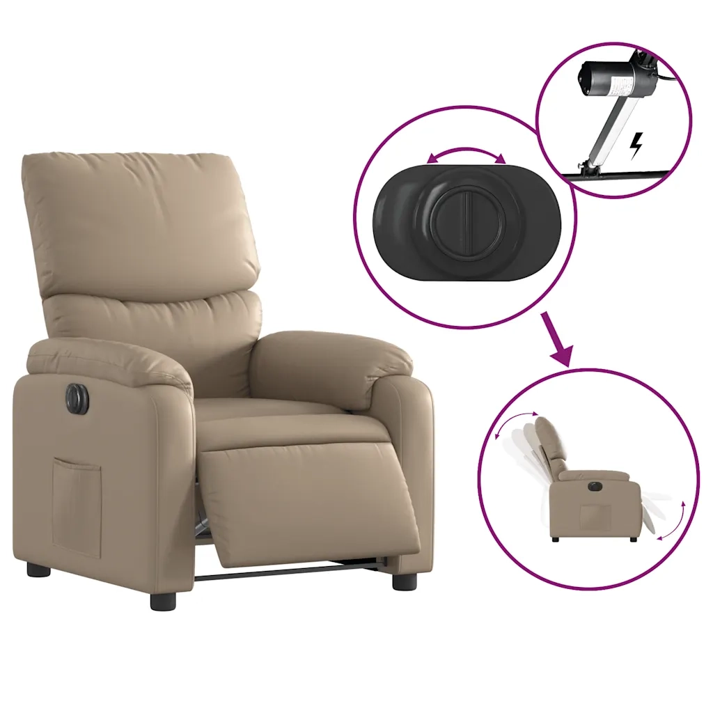 Poltrona | Sedia Relax Reclinabile Elettrica Cappuccino in Similpelle