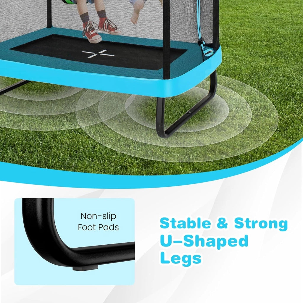 Trampolino Elastico per bambini con Altalena, Rete di Sicurezza, Trampolino Rettangolare Portato 100 kg, Tappeto da Salto all'Aperto, Tappetino per Saltare, 190x122x210 cm