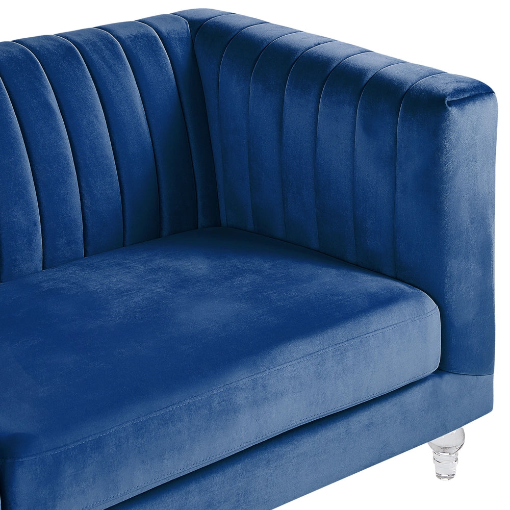 Divano blu a 3 posti in velluto trapuntato stile smoking soggiorno moderno