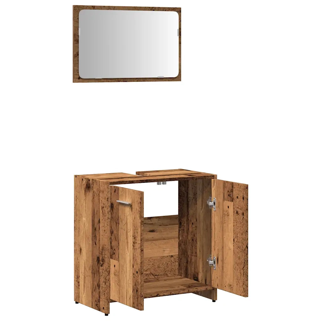 vidaXL Mobile da Bagno con Specchio in Legno Antico Legno Multistrato