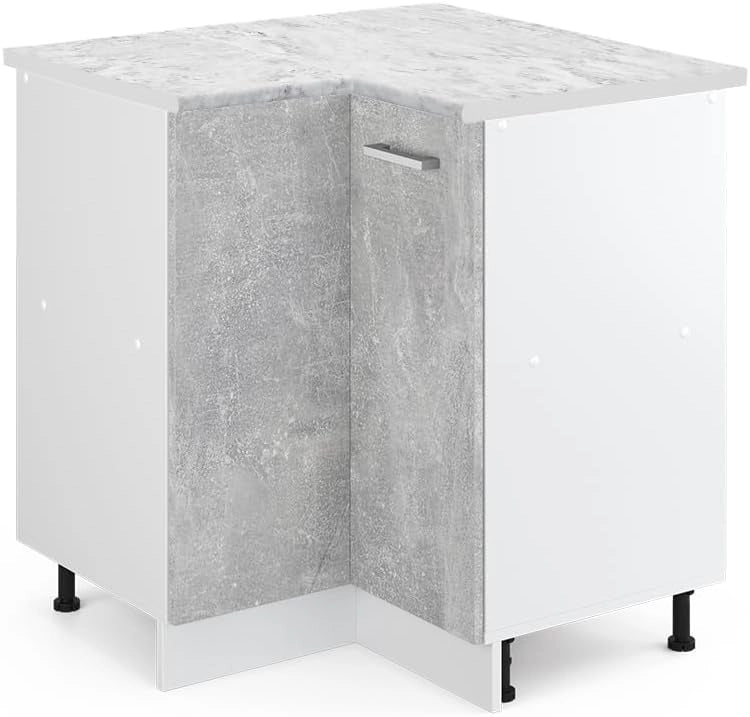 Mobile ad angolo cucina R-Line, Calcestruzzo, 75.6 cm, PL Marmo, per la libera combinazione all'interno di sistemi cucina modulari