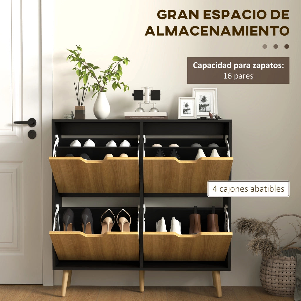 Cassettiera con 4 Cassetti e Ripiani Aggiustabili ¨C Zephmum ¨C 95x26x95 cm Legno Naturale e Nero