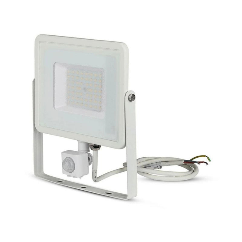 Faro Led Flood Light Slim 50W IP65 Neutro 4000K Carcassa Bianca con Sensore PIR di Movimento e Crepuscolare Chip Samsung SKU-467