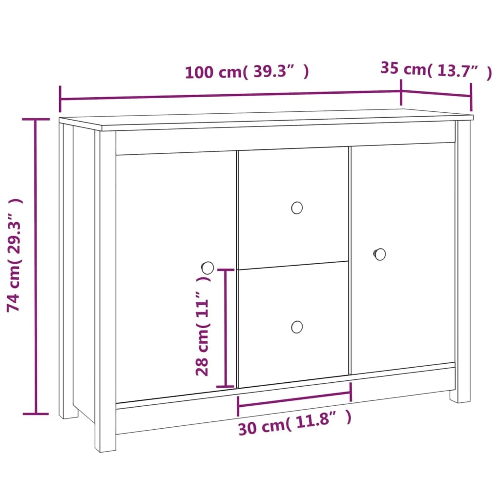Buffet credenza cassettiera armadio mobile contenitore organizer per cucina soggiorno salotto 100 x 35 x 74 cm legno massello di pino bianco 02_0030156