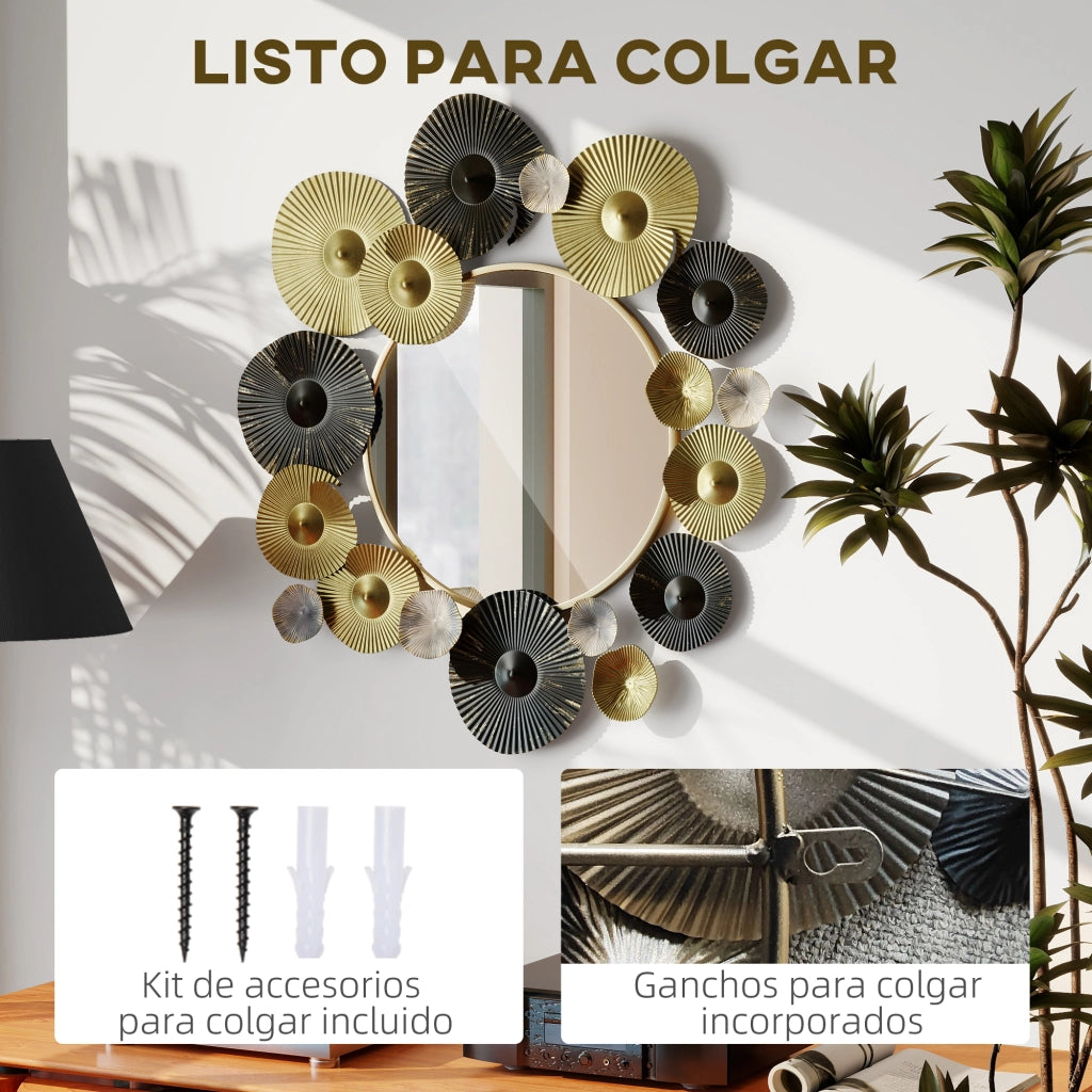 Specchio Decorativo da Parete ¨C Zephmum ¨C Dorato e Nero 84x84 cm