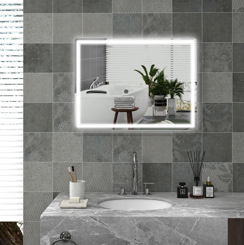 Specchio bagno LED ULEVR 60x80 cm con funzione antiappannamento e comando touch, vetro argento