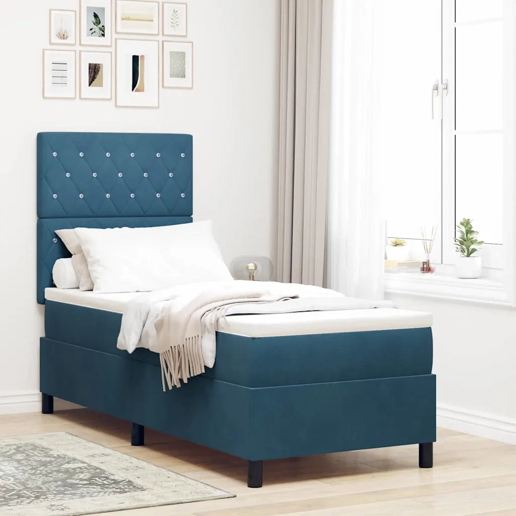 Letto a molle con materasso Blu Scuro 80 x 200 cm Velluto 3339732