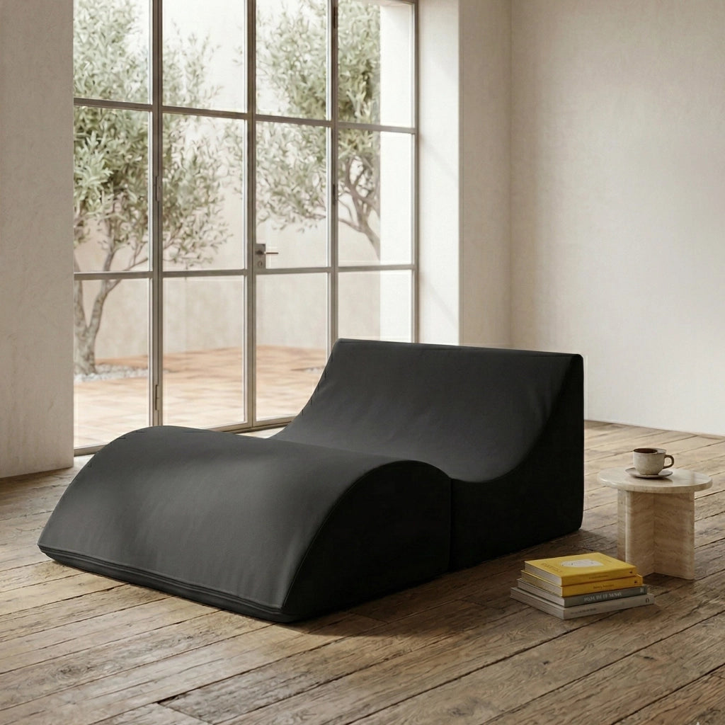 Letto pieghevole Amorina, Pouf trasformabile in letto matrimoniale, 100% Made in Italy, Pouf trasformabile in una chaise longue in ecopelle, cm 100x200h70, Nero