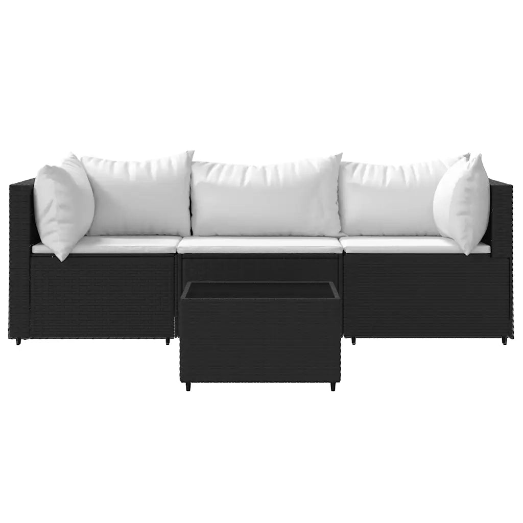 Set Divani da Giardino 4 pz | Set Salotto da Giardino con Cuscini Nero in Polyrattan