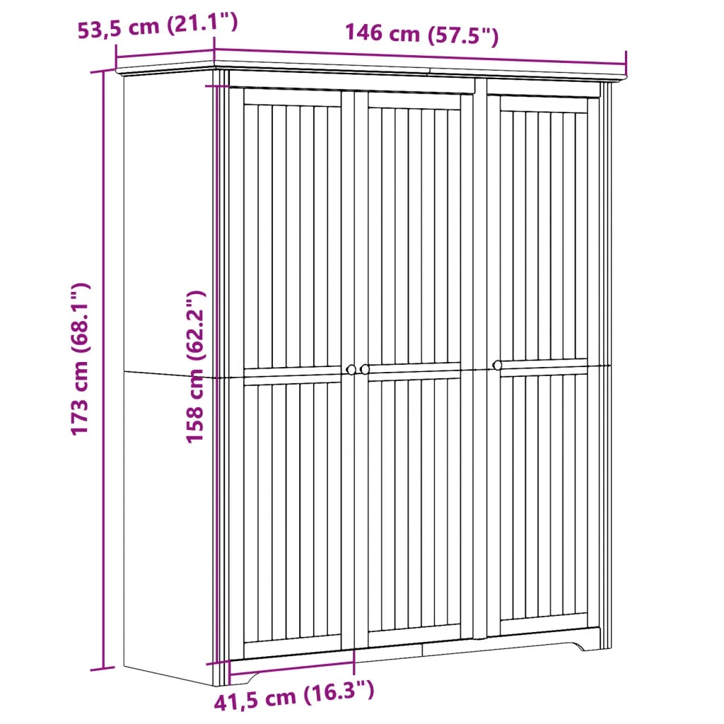 Armadio BODO 146x53,5x173 cm in Legno Massello di Pino Grigio 355064