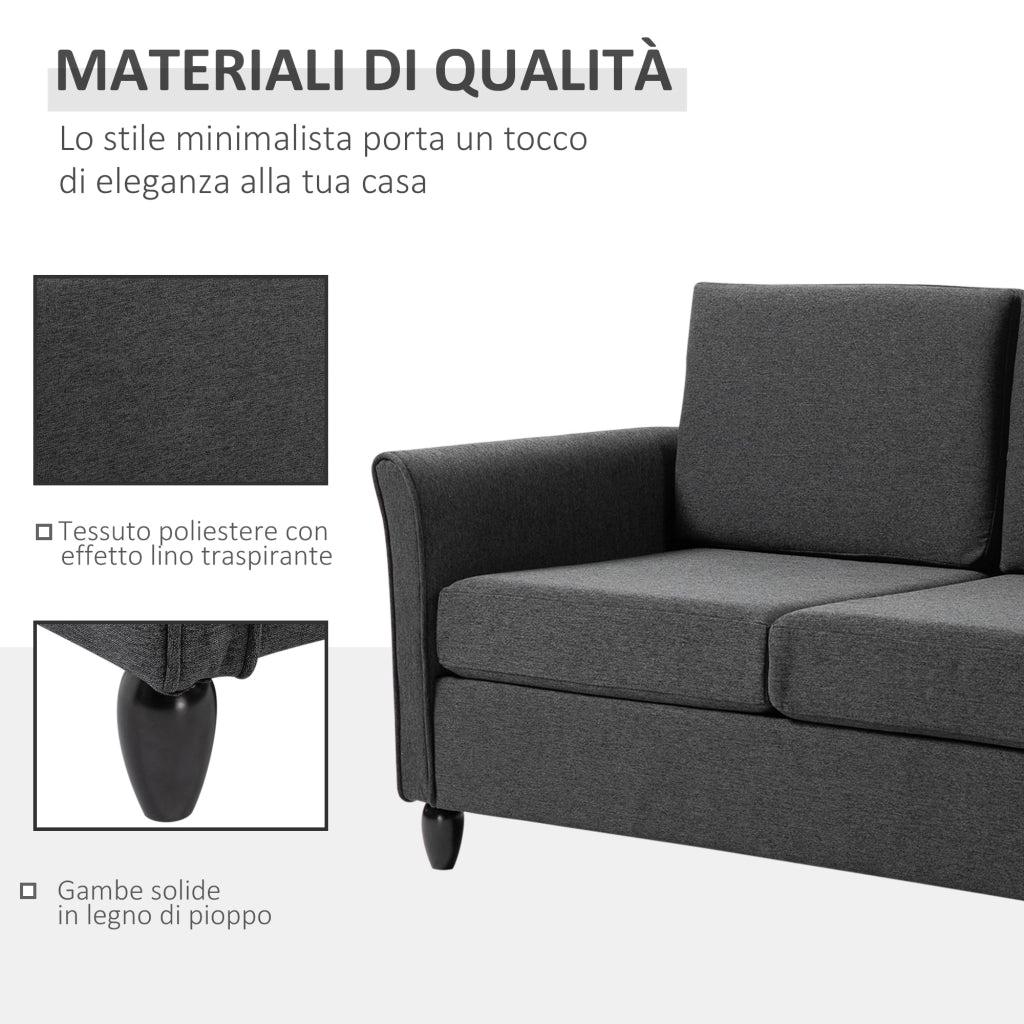 EasyComfort Divano a 2 Posti a Seduta Ampia con Cuscini Rimovibili da Salotto in Tessuto Effetto Lino e Gommapiuma, 141x70x78 cm, Grigio scuro e Nero