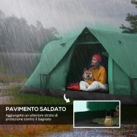 Tenda da Campeggio 6 Posti Idrorepellente con Protezione UV, Pali in Fibra di Vetro, 4.55x2.3x1.8 m, Verde