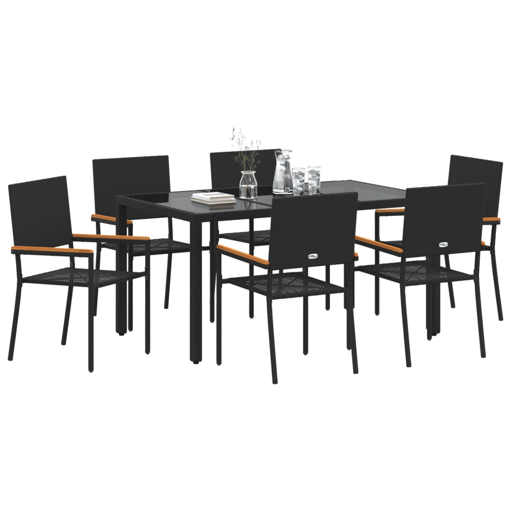 Set pranzo giardino  7 pezzi polyrattan nero