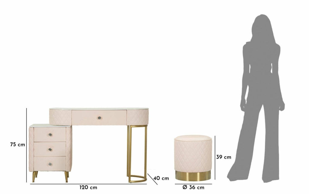 Toeletta Guidobono, Tavolo da toeletta, Postazione da trucco, Mobile consolle, 120x40 h75 cm, Rosa e Oro