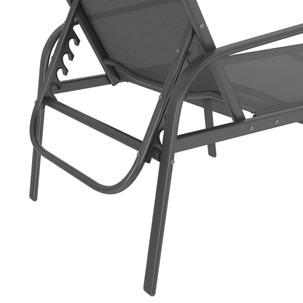 IDMarket - Set di 2 lettini da giardino reclinabili FIDJI in acciaio grigio antracite e tessuto grigio