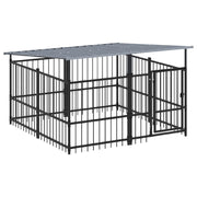 Cuccia gabbia per animali da esterno pac con tetto per cani in acciaio 3,75 m² nero 02_0041760