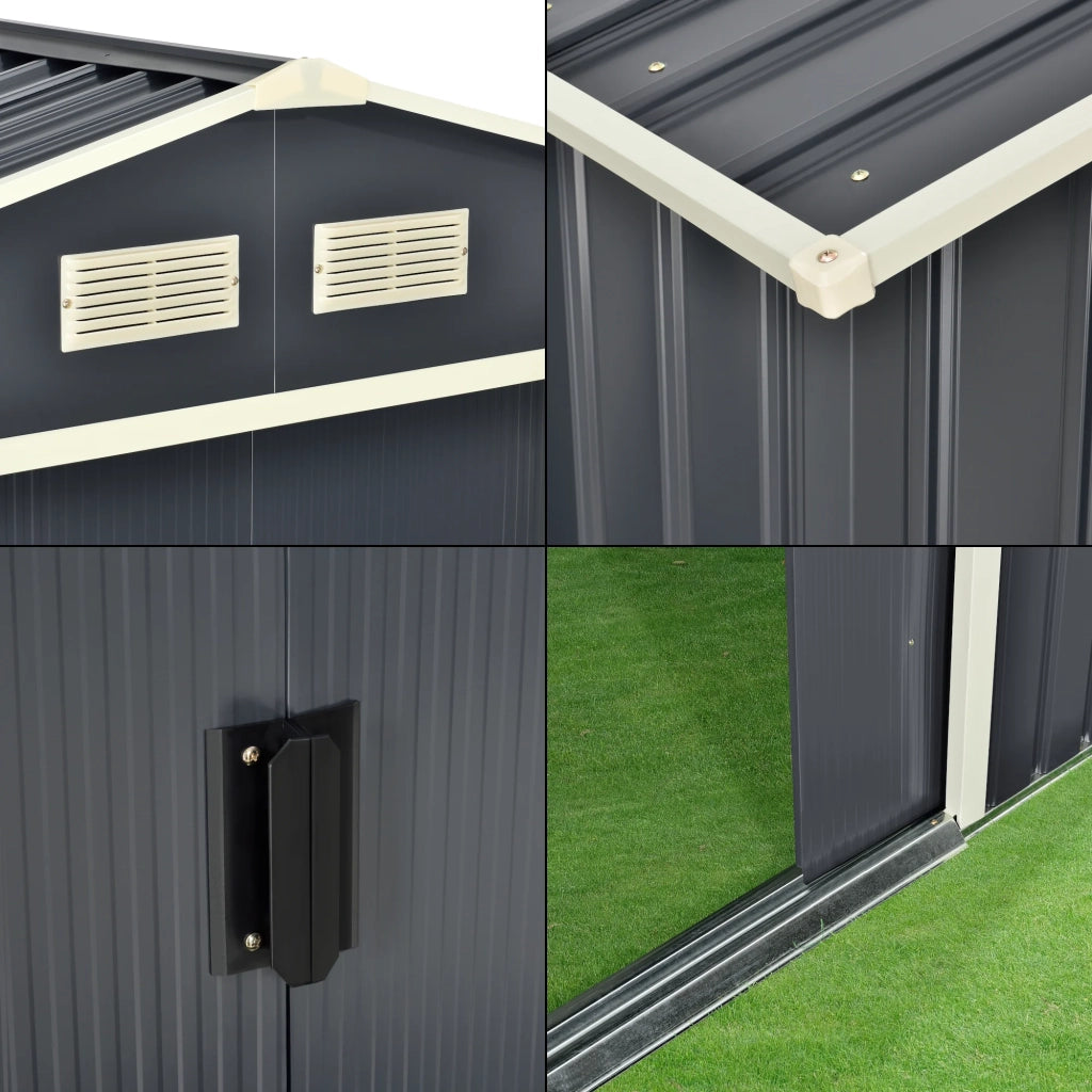 Casetta da giardino 213 x 127 x 185 cm tetto a due falde lamiere zincate grigio scuro 03_0007172