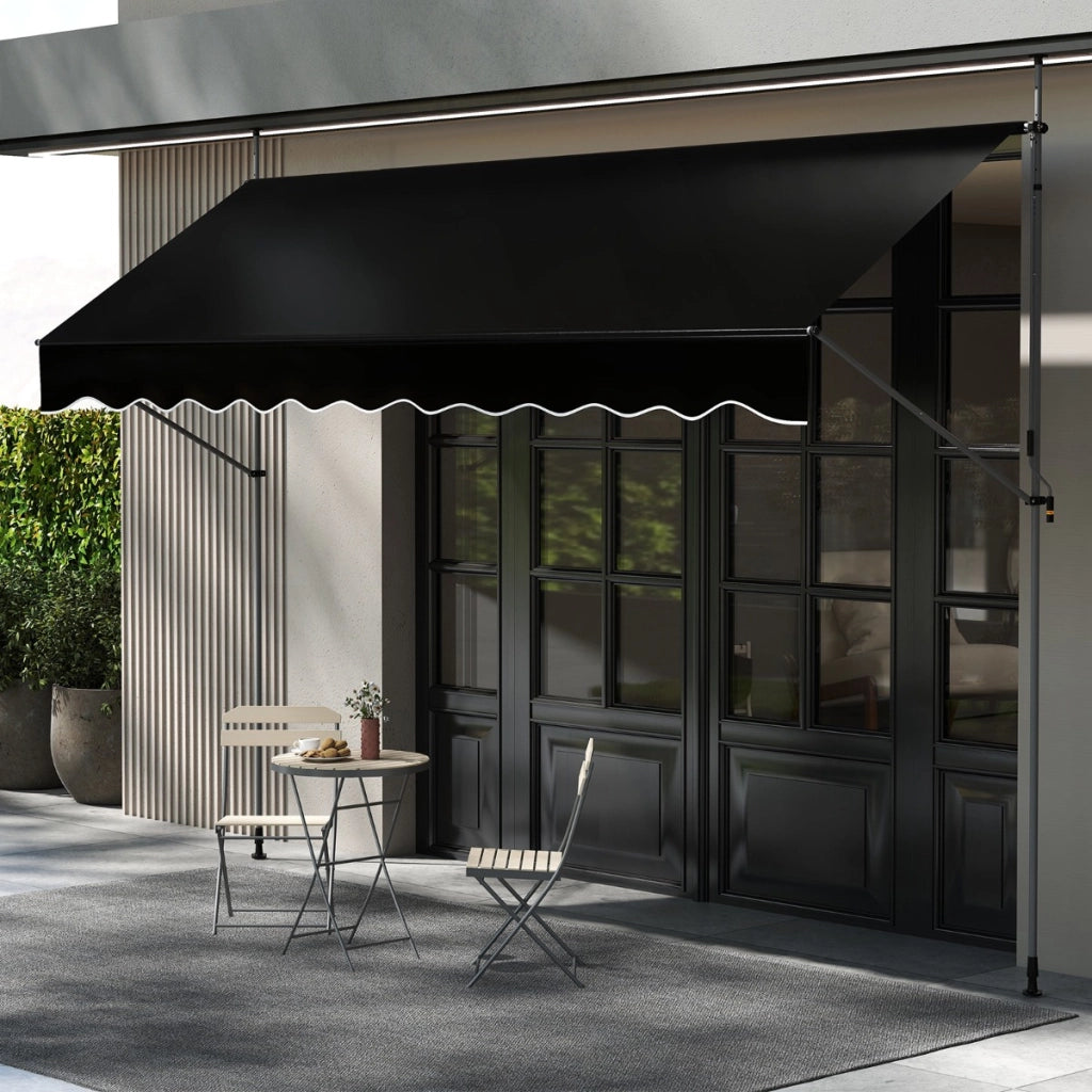 Tenda da sole regolabile per esterni senza foratura con manovella, Tenda da sole e giardino 400 x 210-300 cm Nero-Tende parasole