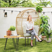 OKWISH Poltrona da Giardino a Uovo con Schienale Alto e Cuscini Sfoderabili, Rattan, Beige, 95 × 80 × 155 cm