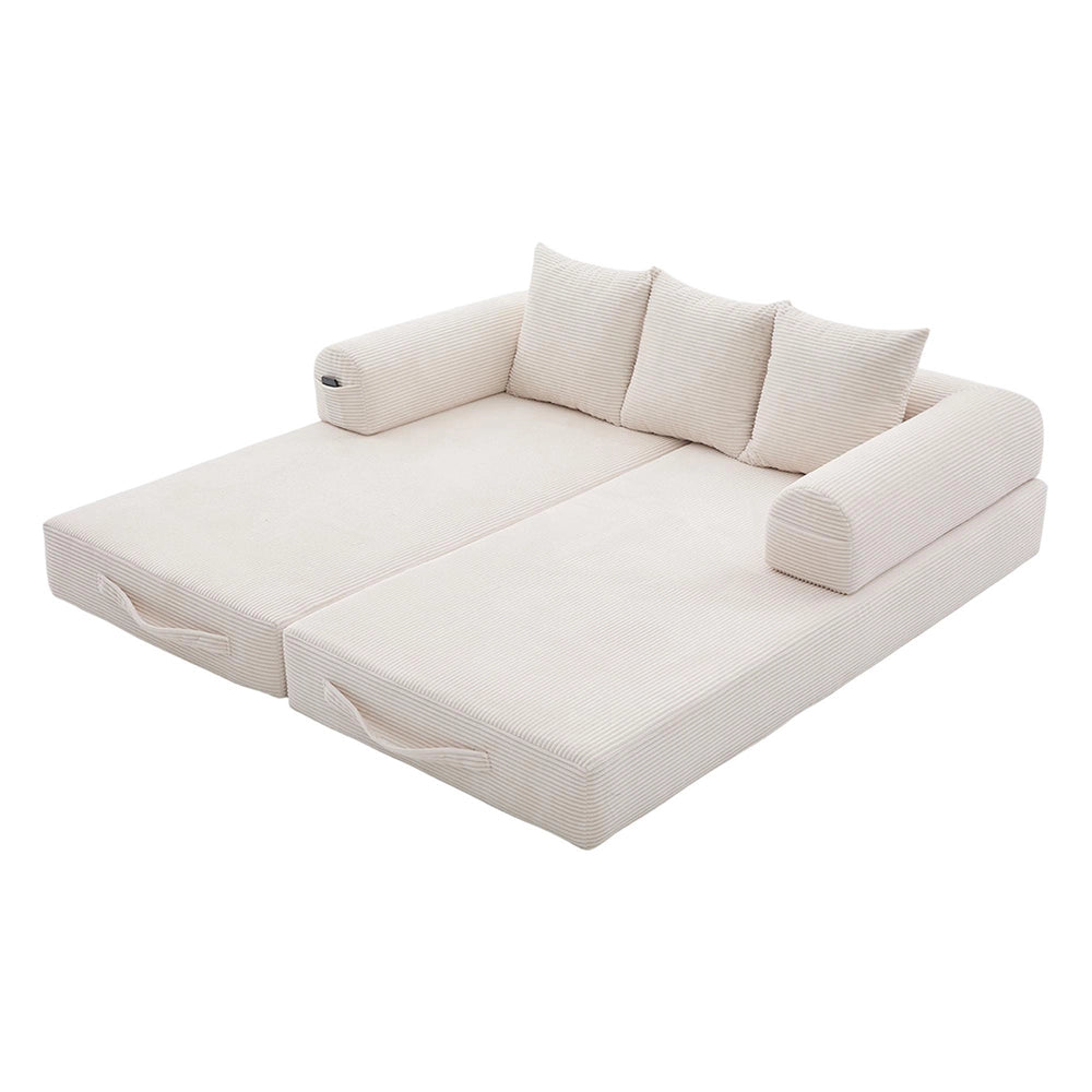 Divano pieghevole - Xylo - Struttura metallica, 3 cuscini, beige