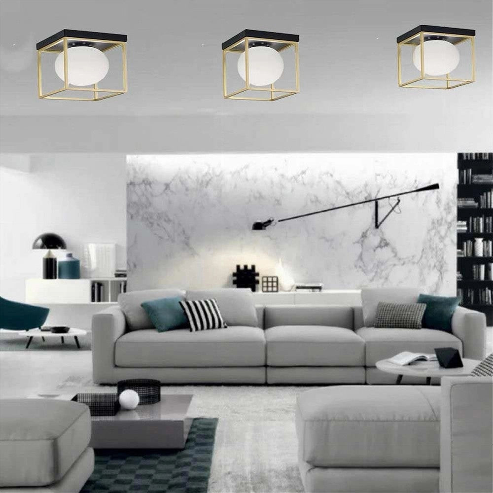 Trade Shop - Plafoniera Da Soffitto Lampada In Metallo Nero Bronzo Con Sfera In Vetro G9 C76-1 -