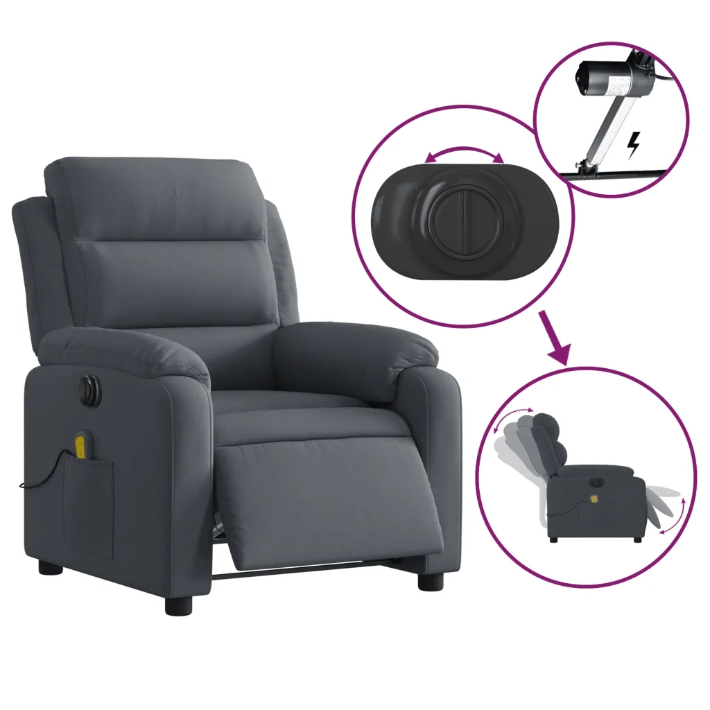 Poltrona Massaggiante | Sedia Relax Reclinante Elettrica Grigio Scuro Velluto