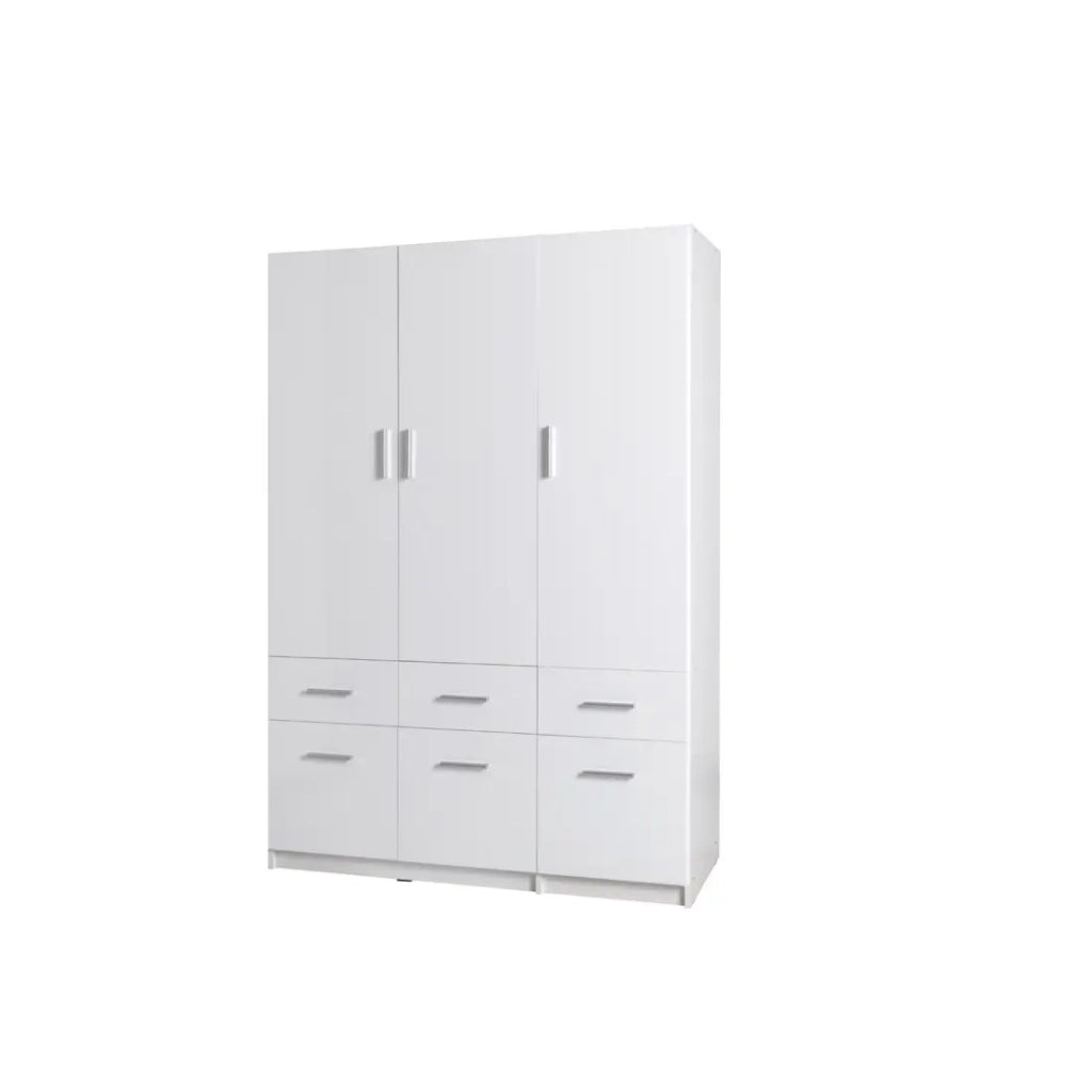 Armadio FLEX – 3 porte e 6 cassetti – Bianco lucido – Guardaroba + scaffali
