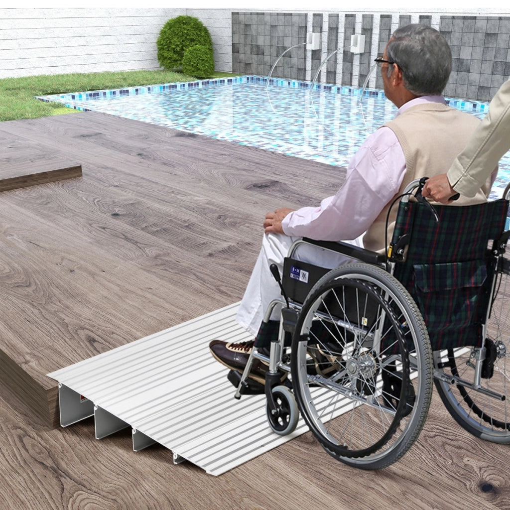Rampa per soglia porta in alluminio con altezza regolabile, Rampa d'accesso antiscivolo portata 317kg 86,5x54x10,5cm-Salute e bellezza