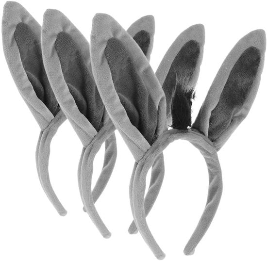 Set di 3 fascette per bambino con orecchie in peluche grigia - Accessori per bambini con forma di asino