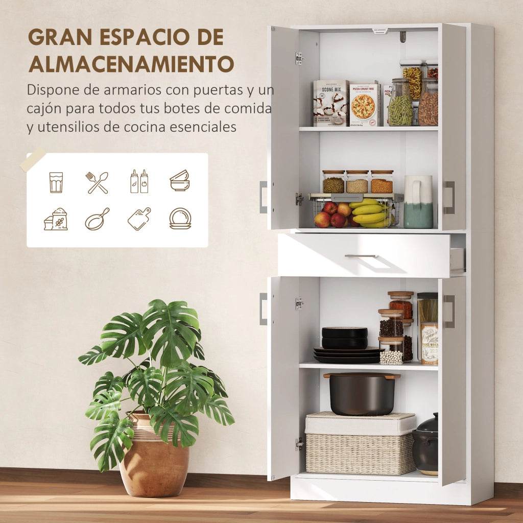 Armadio da Cucina con 4 Porte 1 Cassetto e Ripiani Aggiustabili ¨C zephmum ¨C Bianco e Argento 70.8x34x180cm