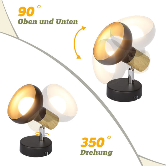 ZMH Faretto da soffitto neri 1 fiamma legno E14 vintage per soggiorno