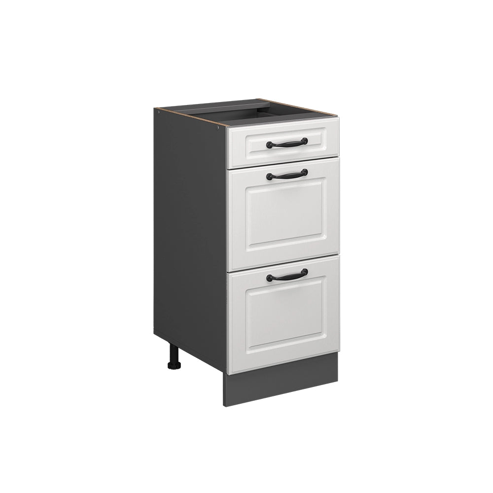 Mobiletto base per cucina R-Line Bianco rustico/Antracite 40 cm con cassetti, senza piano di lavoro Vicco