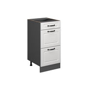 Mobiletto base per cucina R-Line Bianco rustico/Antracite 40 cm con cassetti, senza piano di lavoro Vicco